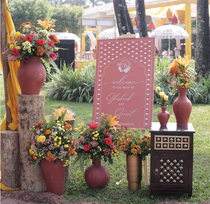Signage and Floral detail — Haldi decor — Zuri